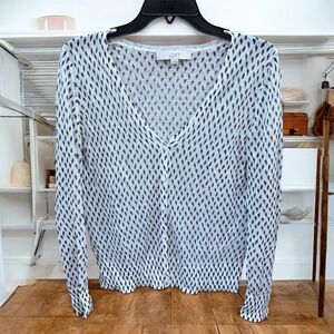 Ann Taylor Loft Black & White Dot Pattern Sweater Button Cardigan M Classic